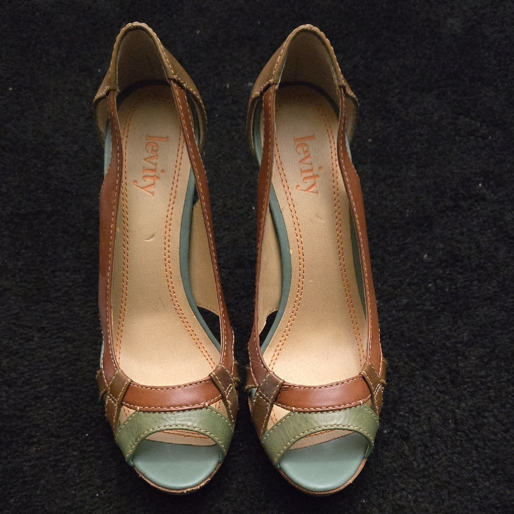Levity Green and Brown Heels with Peep Toe Design